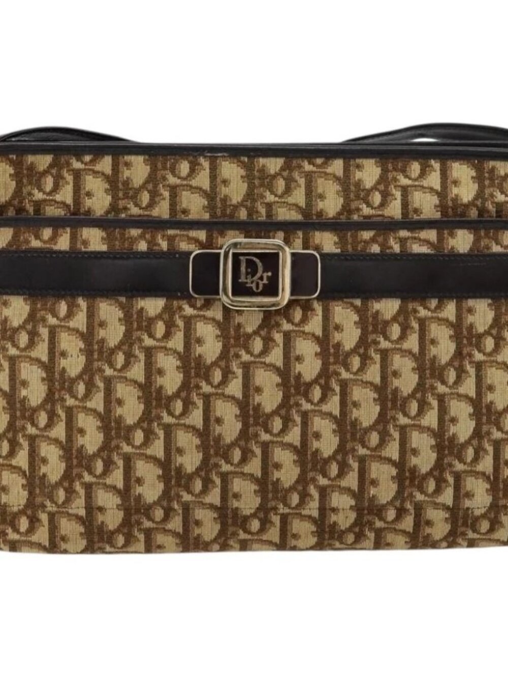 Christian Dior Trotter Canvas Shoulder Bag Beige Gold Auth - Picture 2 of 15